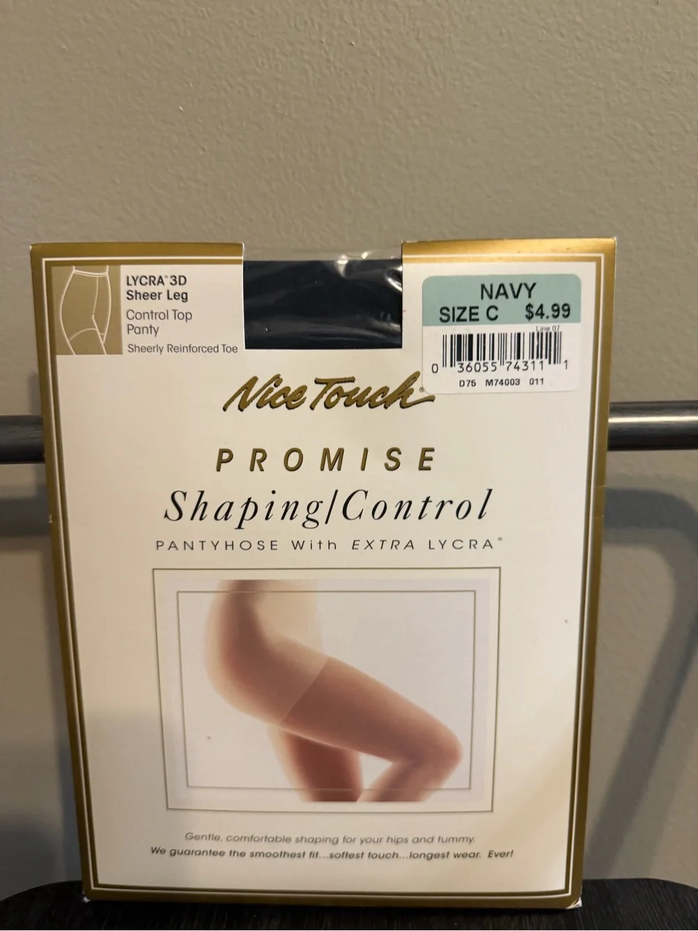 Vintage Nice Touch Promise Lycra 3D Navy Control Top Pantyhose Size C NOS